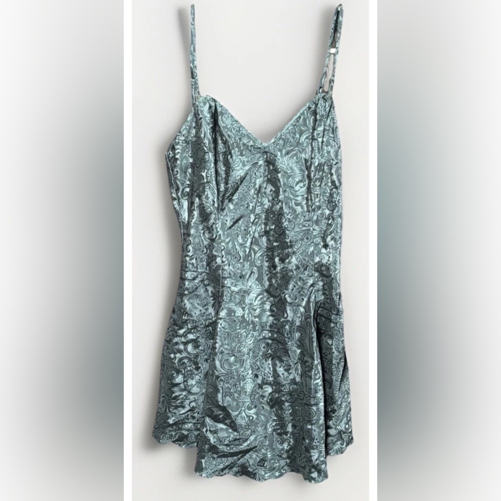 Victoria’s Secret Gold Label Satin Jacquard Slip Dress Green Small Vintage Y2K